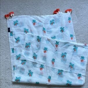 J. Crew White Scarf with Orange and Green Embroidery Cotton Voile New no Tag